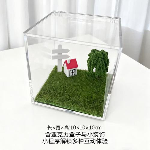 揽翼宠物全息数字屋纪念摆件透明猫狗投影互动盒子 阳光草坪造景